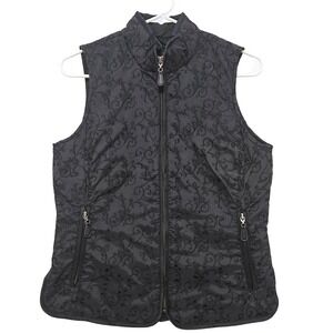 Eddie Bauer Black Embroidered Floral Goose Down Vest Gorpcore Y2K Style Boho S